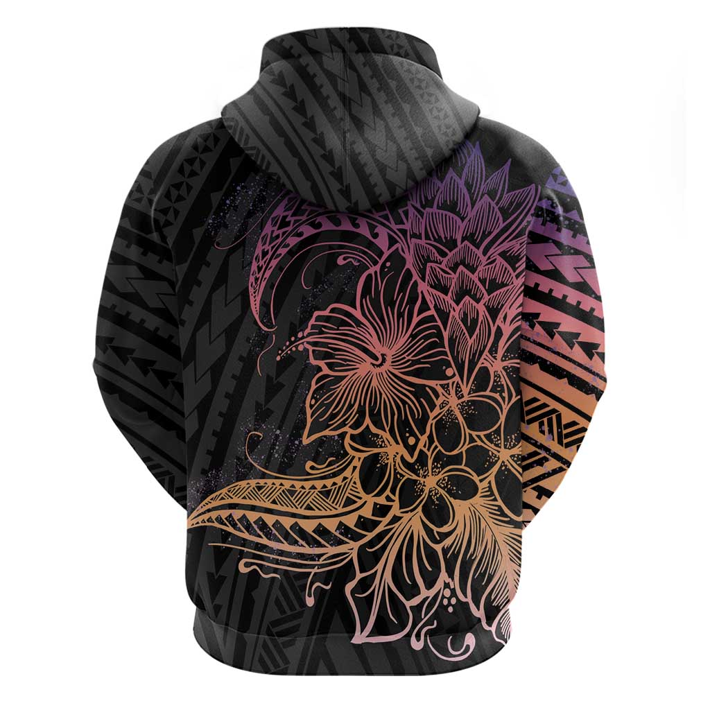Floral Polynesian Hibiscus Tattoo Zip Hoodie Peach Gradient Style LT9 - Polynesian Pride