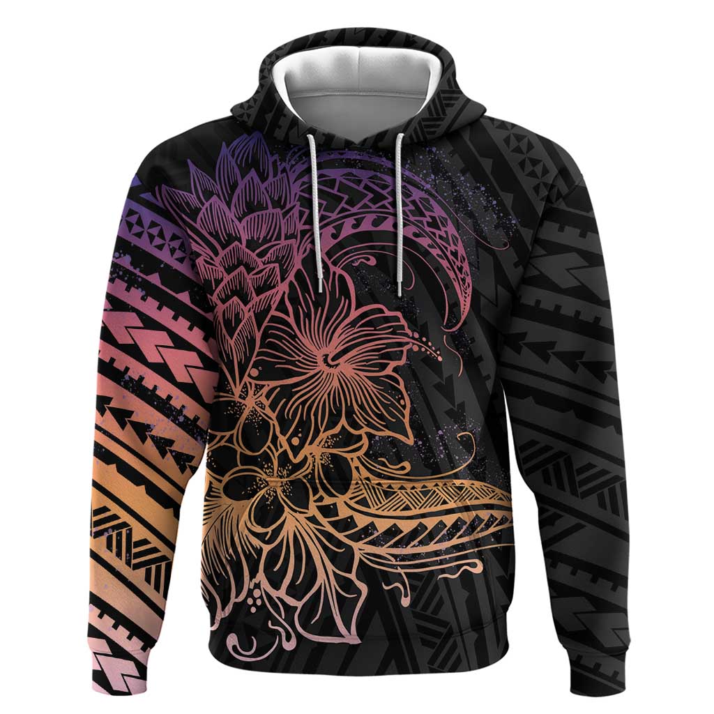 Floral Polynesian Hibiscus Tattoo Zip Hoodie Peach Gradient Style LT9 Pullover Hoodie Peach - Polynesian Pride