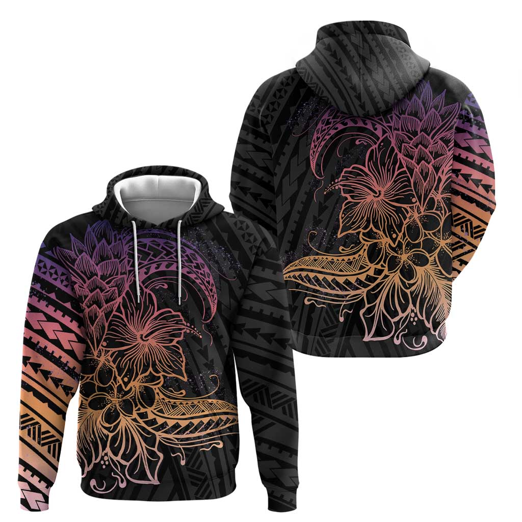 Floral Polynesian Hibiscus Tattoo Zip Hoodie Peach Gradient Style LT9 - Polynesian Pride