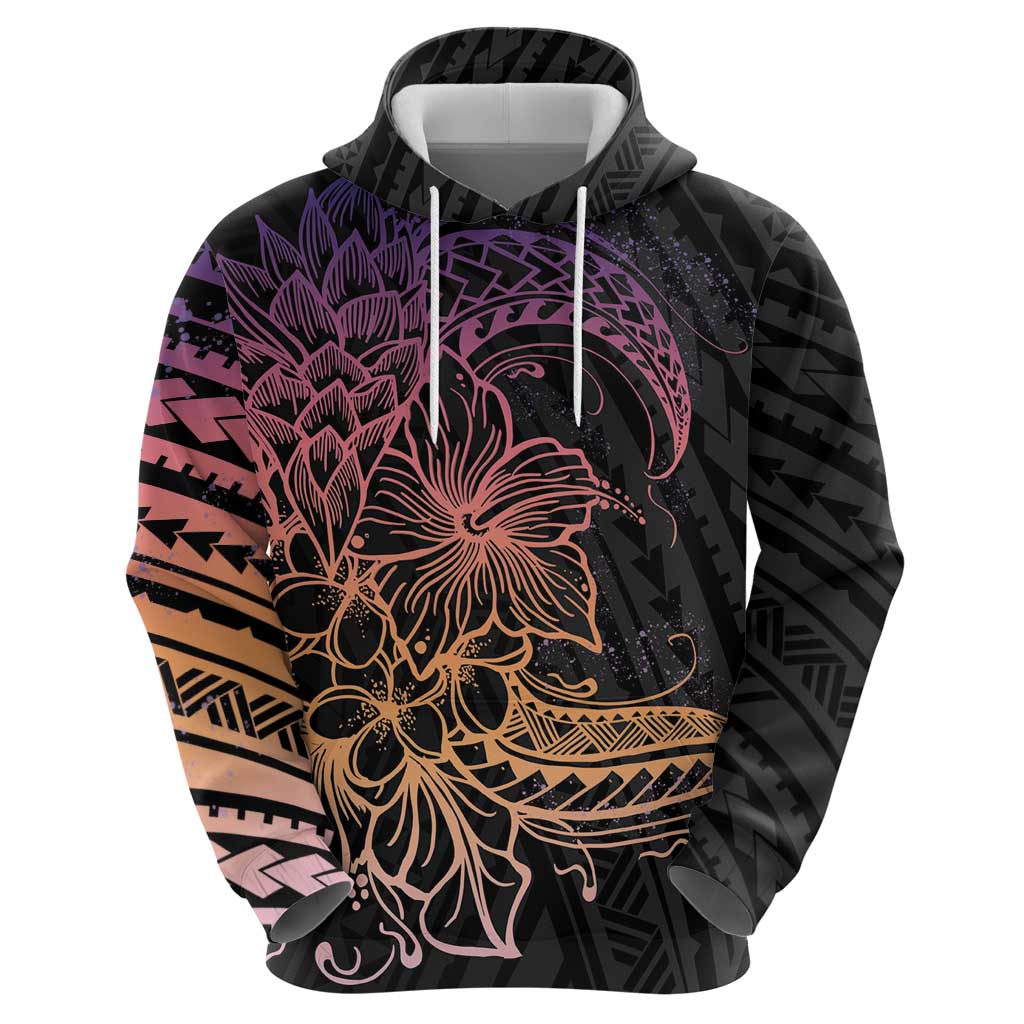 Floral Polynesian Hibiscus Tattoo Zip Hoodie Peach Gradient Style LT9 - Polynesian Pride