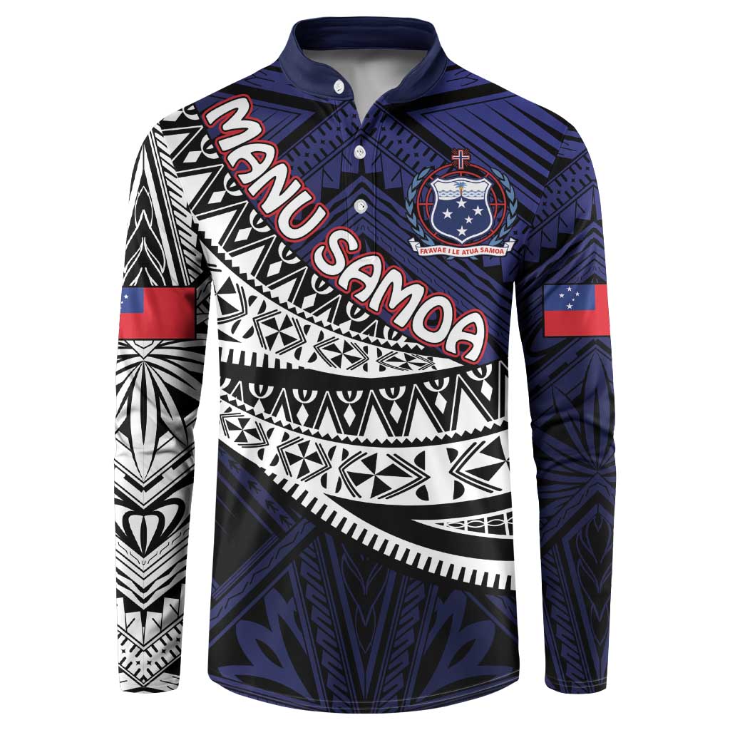 Custom Samoa Rugby Pacific Button Sweatshirt Samoan Warrior Tribal Pattern LT9 Blue - Polynesian Pride