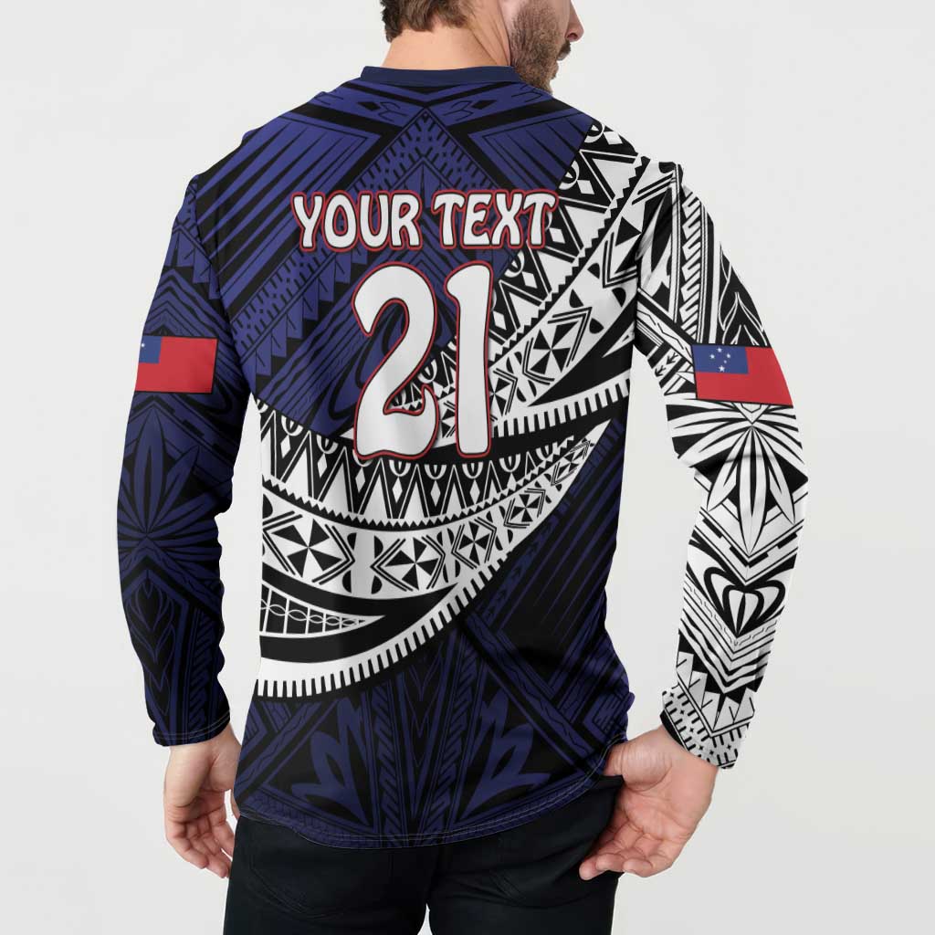 Custom Samoa Rugby Pacific Button Sweatshirt Samoan Warrior Tribal Pattern LT9 - Polynesian Pride