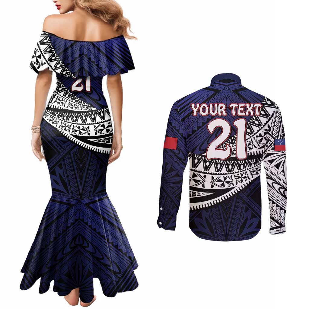 Custom Samoa Rugby Pacific Couples Matching Mermaid Dress and Long Sleeve Button Shirt Samoan Warrior Tribal Pattern LT9 - Polynesian Pride