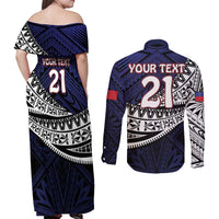 Custom Samoa Rugby Pacific Couples Matching Off Shoulder Maxi Dress and Long Sleeve Button Shirt Samoan Warrior Tribal Pattern LT9 - Polynesian Pride