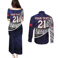 Custom Samoa Rugby Pacific Couples Matching Puletasi and Long Sleeve Button Shirt Samoan Warrior Tribal Pattern LT9 - Polynesian Pride