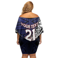 Custom Samoa Rugby Pacific Family Matching Off Shoulder Short Dress and Hawaiian Shirt Samoan Warrior Tribal Pattern