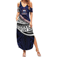Custom Samoa Rugby Pacific Family Matching Summer Maxi Dress and Hawaiian Shirt Samoan Warrior Tribal Pattern