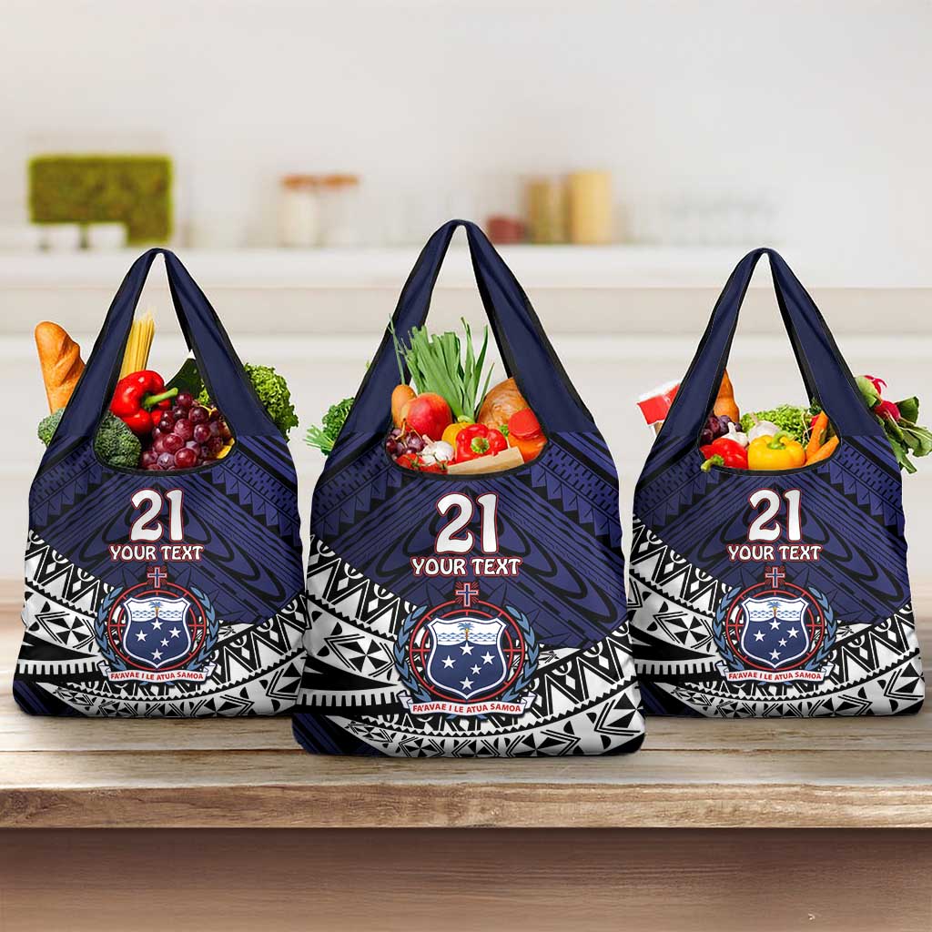 Custom Samoa Rugby Pacific Grocery Bag Samoan Warrior Tribal Pattern LT9 3-pack One Size Blue - Polynesian Pride