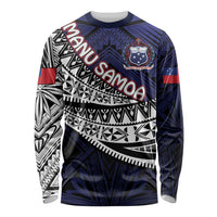 Custom Samoa Rugby Pacific Long Sleeve Shirt Samoan Warrior Tribal Pattern LT9 Unisex Blue - Polynesian Pride