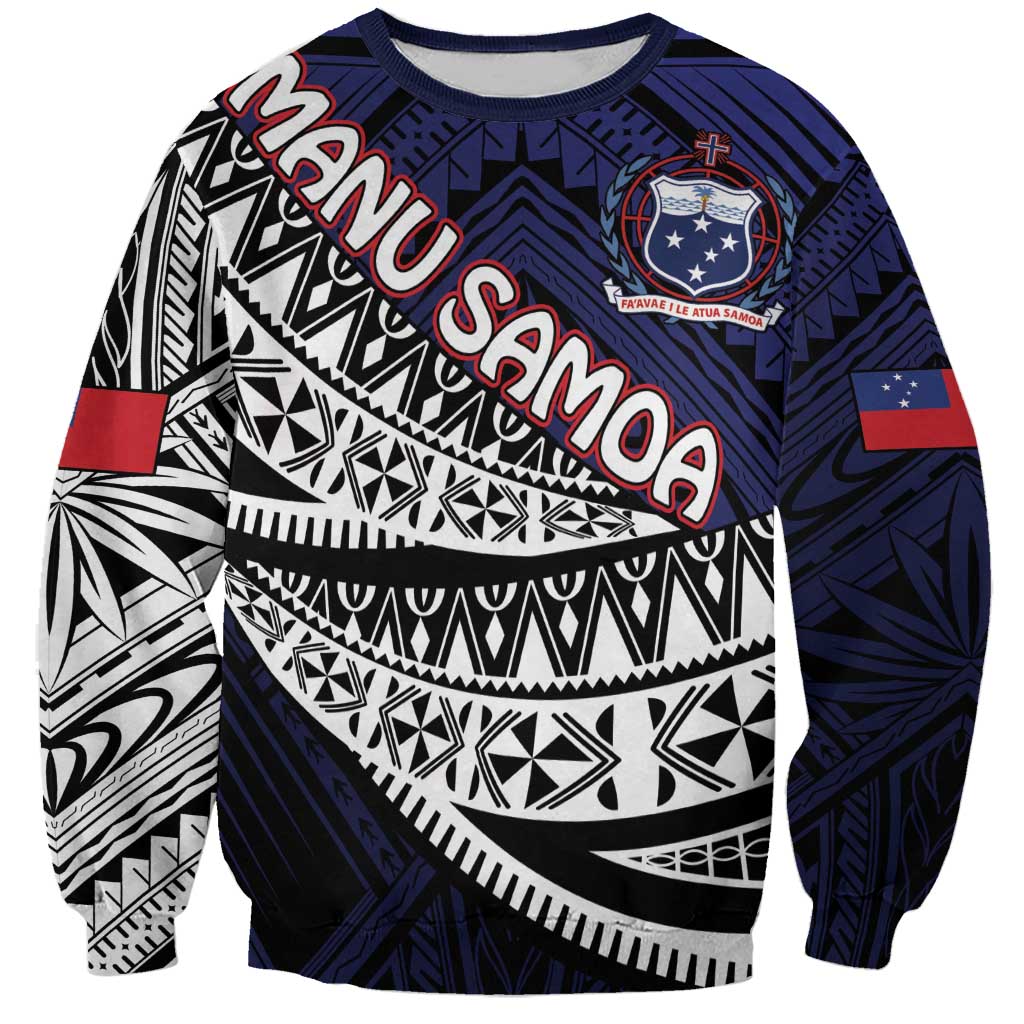 Custom Samoa Rugby Pacific Sweatshirt Samoan Warrior Tribal Pattern LT9 Unisex Blue - Polynesian Pride