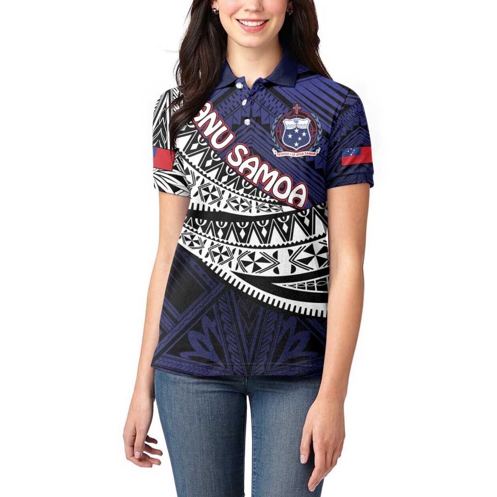 Custom Samoa Rugby Pacific Women Polo Shirt Samoan Warrior Tribal Pattern