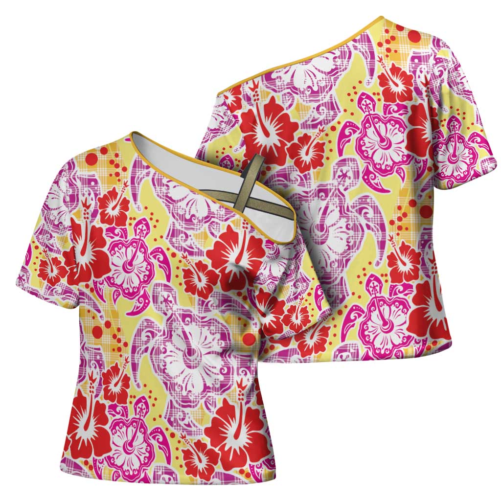 Palaka with Honu and Hibiscus Cross Shoulder Shirt Hawaiian Heritage Spirit - Polynesian Pride