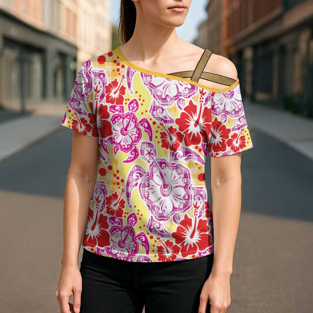 Palaka with Honu and Hibiscus Cross Shoulder Shirt Hawaiian Heritage Spirit - Polynesian Pride