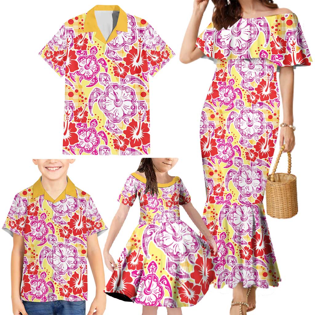 Palaka with Honu and Hibiscus Family Matching Mermaid Dress and Hawaiian Shirt Hawaiian Heritage Spirit - Polynesian Pride