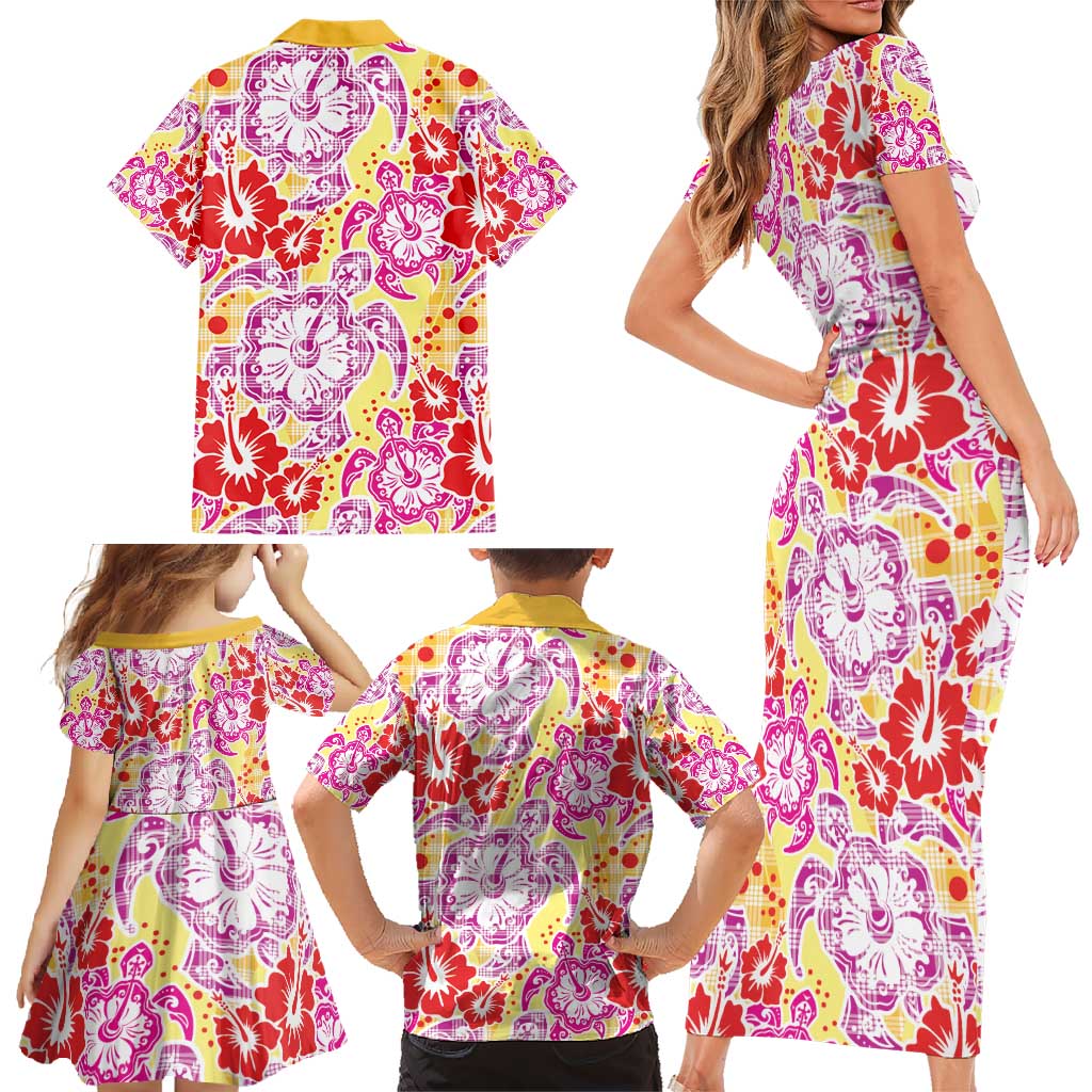 Palaka with Honu and Hibiscus Family Matching Short Sleeve Bodycon Dress and Hawaiian Shirt Hawaiian Heritage Spirit - Polynesian Pride