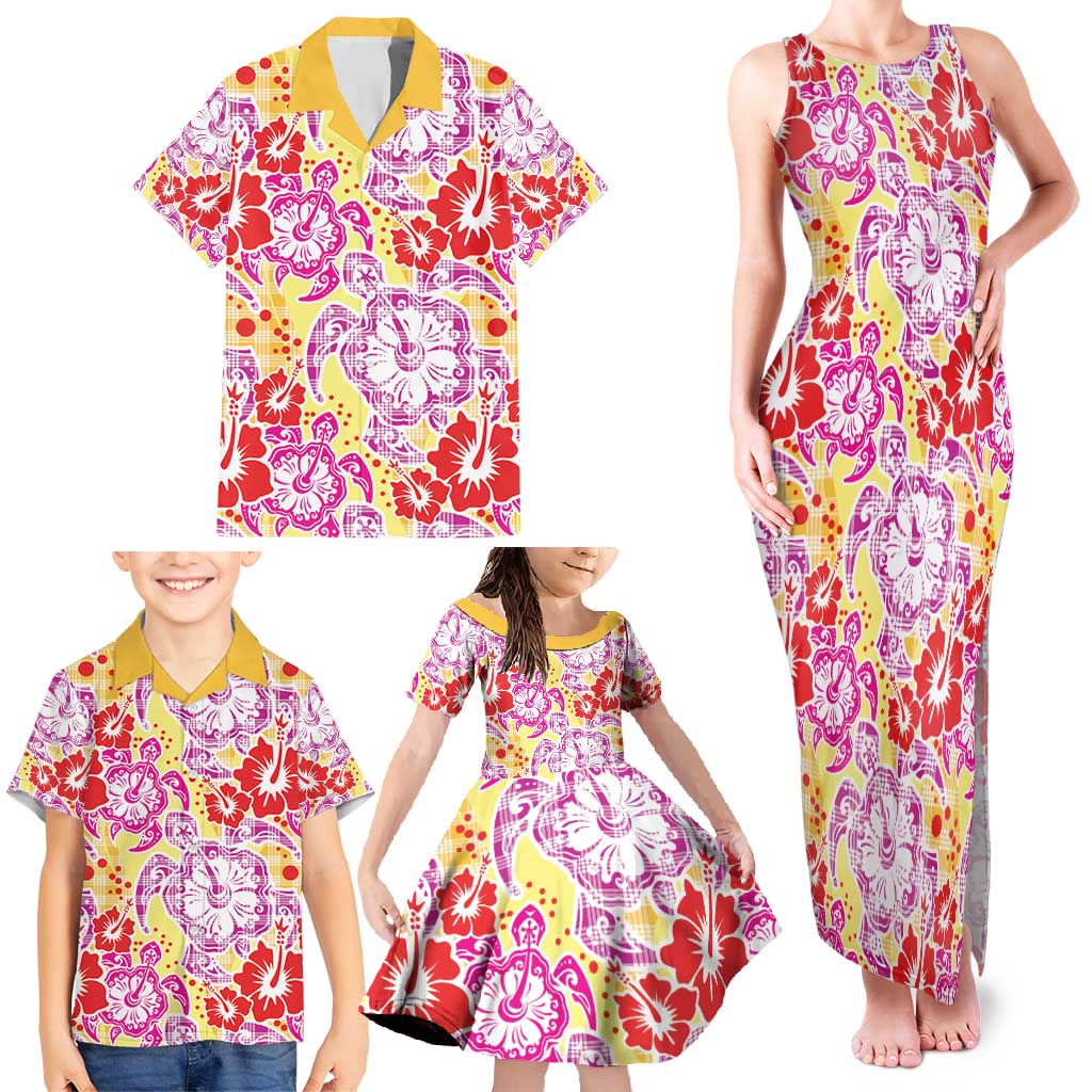 Palaka with Honu and Hibiscus Family Matching Tank Maxi Dress and Hawaiian Shirt Hawaiian Heritage Spirit - Polynesian Pride