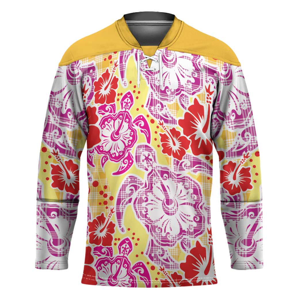 Palaka with Honu and Hibiscus Hockey Jersey Hawaiian Heritage Spirit - Polynesian Pride
