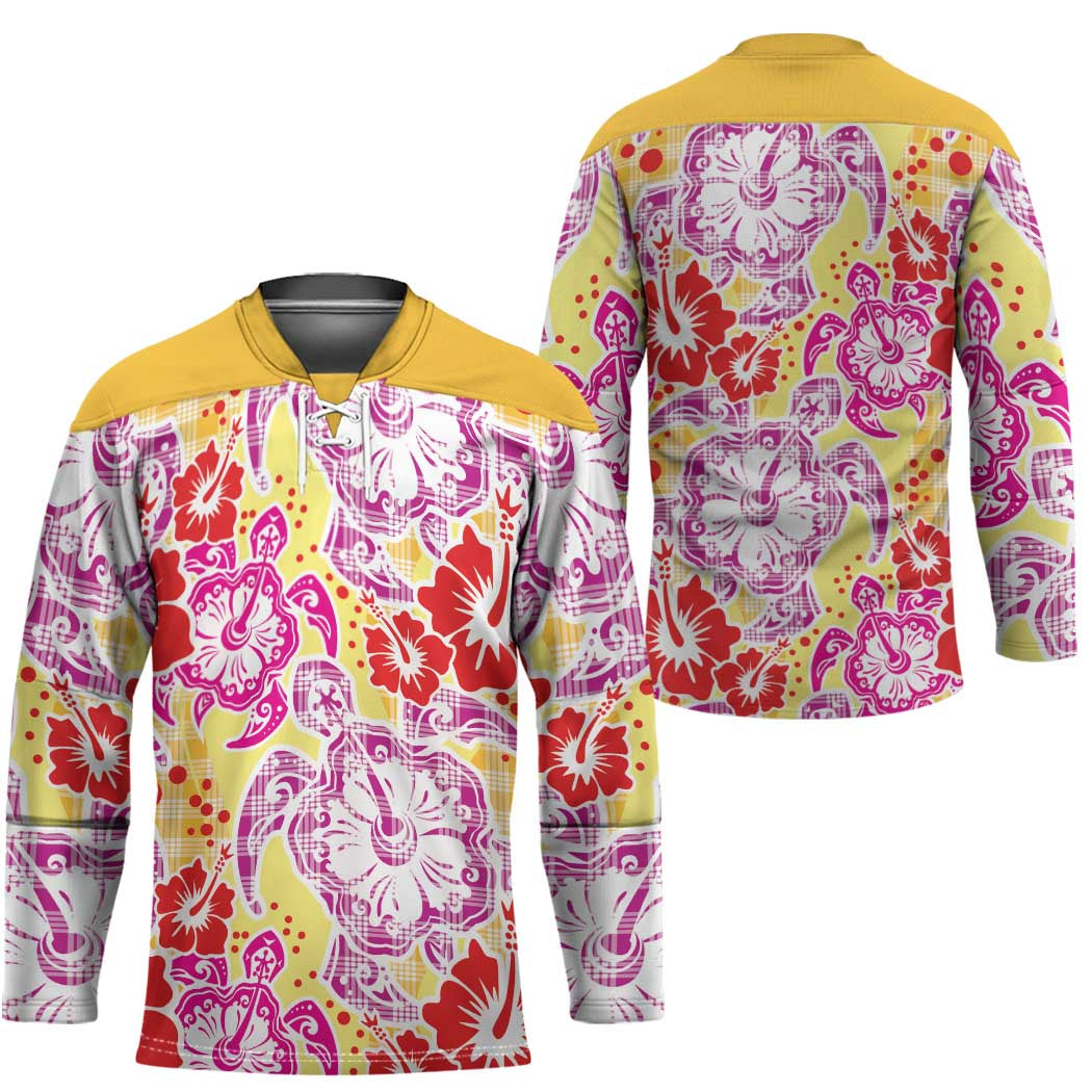 Palaka with Honu and Hibiscus Hockey Jersey Hawaiian Heritage Spirit - Polynesian Pride