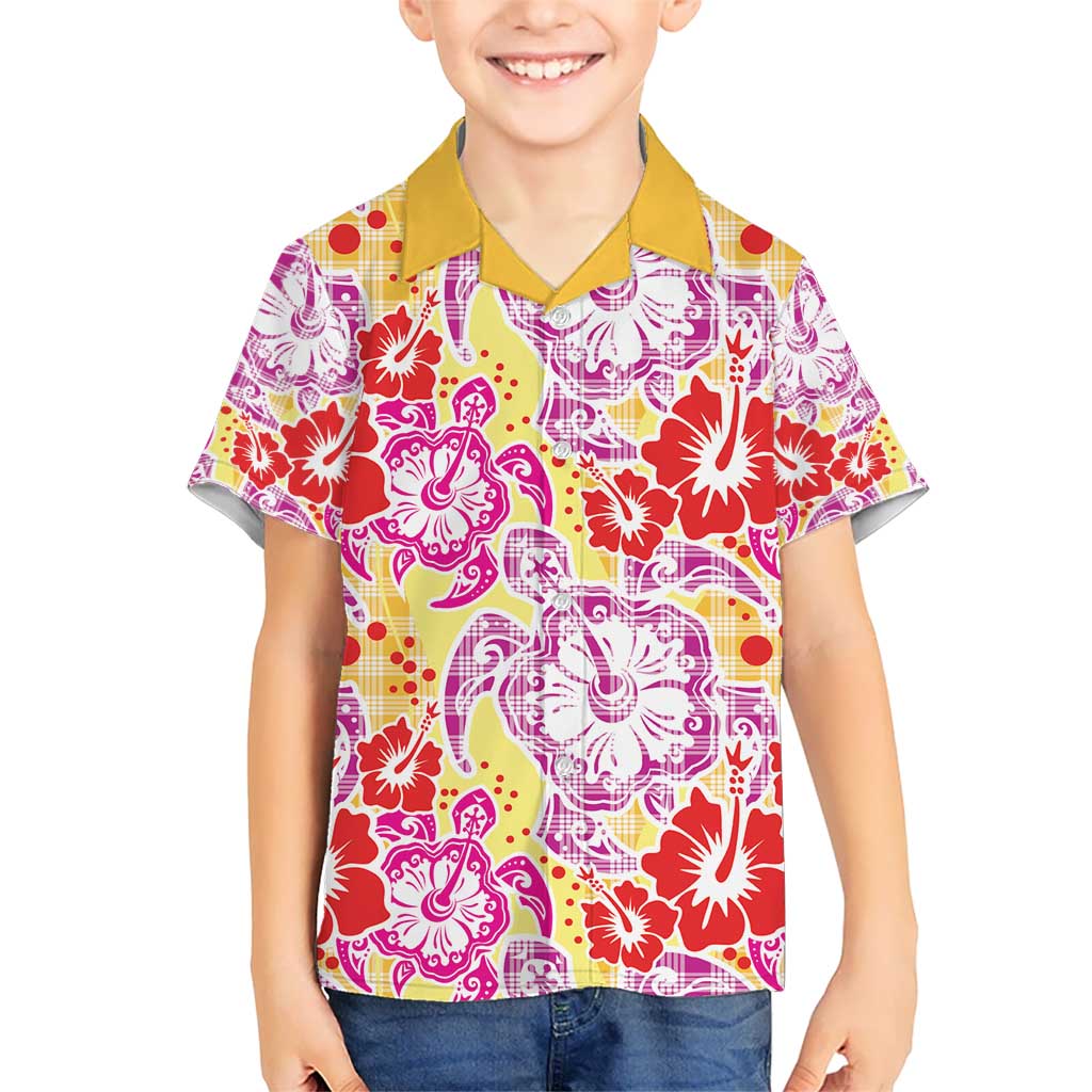 Palaka with Honu and Hibiscus Kid Hawaiian Shirt Hawaiian Heritage Spirit - Polynesian Pride