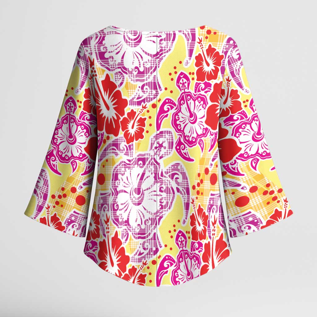 Palaka with Honu and Hibiscus Kimono Sleeve Blouse Hawaiian Heritage Spirit - Polynesian Pride