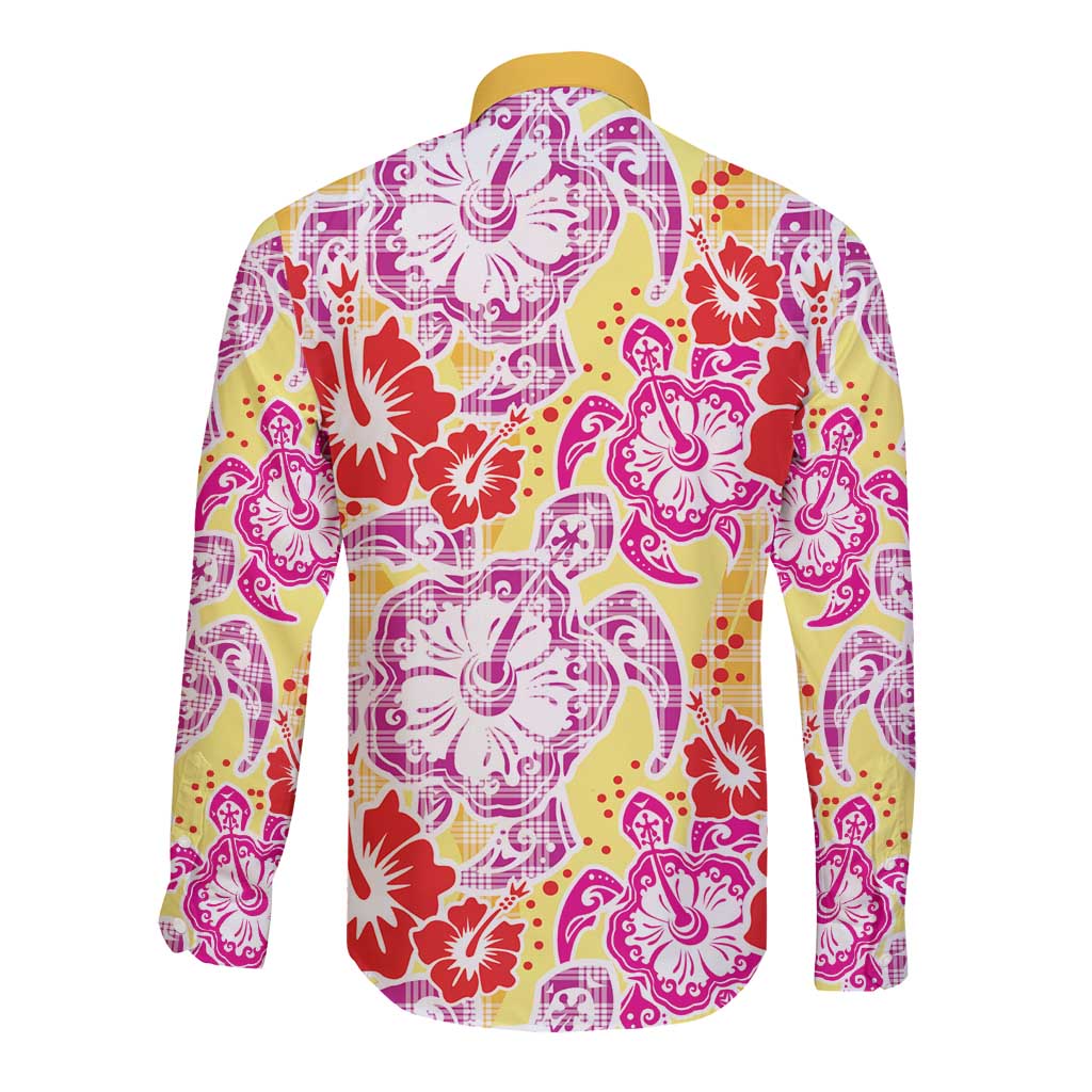 Palaka with Honu and Hibiscus Long Sleeve Button Shirt Hawaiian Heritage Spirit LT9 - Polynesian Pride