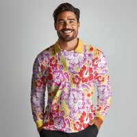 Palaka with Honu and Hibiscus Long Sleeve Polo Shirt Hawaiian Heritage Spirit - Polynesian Pride