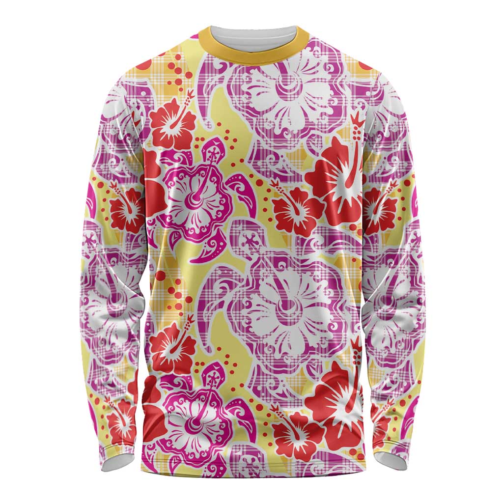 Palaka with Honu and Hibiscus Long Sleeve Shirt Hawaiian Heritage Spirit - Polynesian Pride