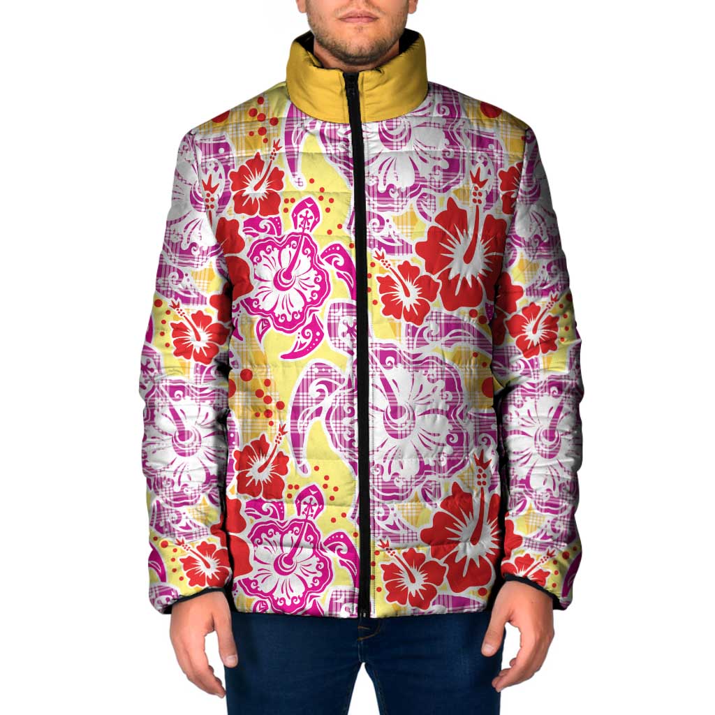 Palaka with Honu and Hibiscus Padded Jacket Hawaiian Heritage Spirit LT9 Men Red - Polynesian Pride