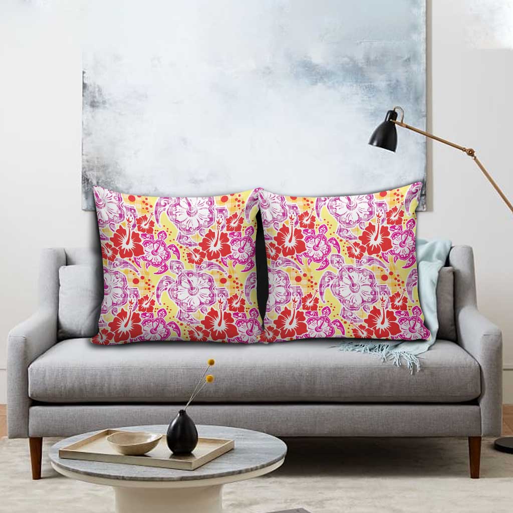 Palaka with Honu and Hibiscus Pillow Cover Hawaiian Heritage Spirit - Polynesian Pride