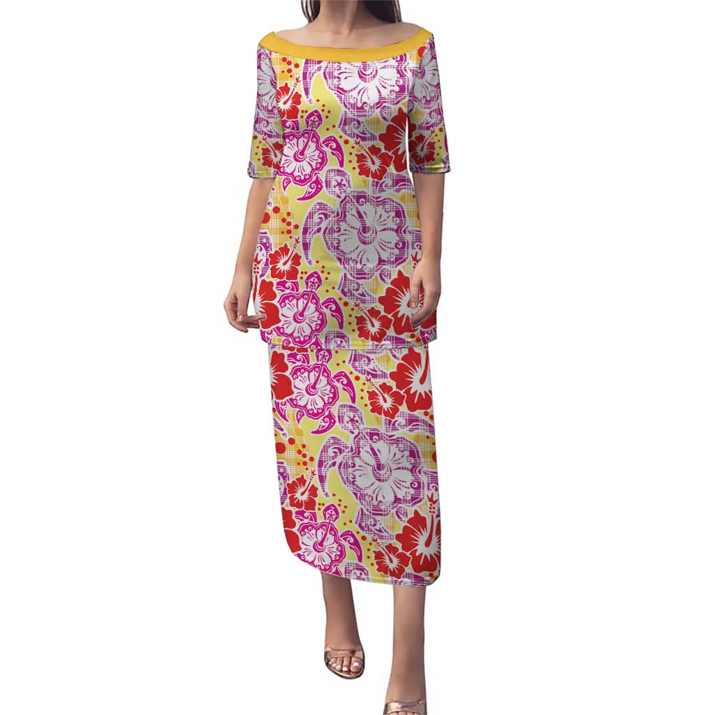 Palaka with Honu and Hibiscus Puletasi Hawaiian Heritage Spirit - Polynesian Pride