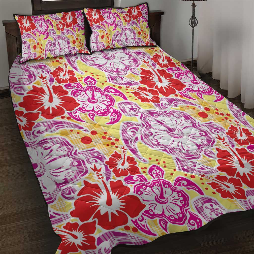 Palaka with Honu and Hibiscus Quilt Bed Set Hawaiian Heritage Spirit - Polynesian Pride