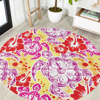 Palaka with Honu and Hibiscus Round Carpet Hawaiian Heritage Spirit - Polynesian Pride