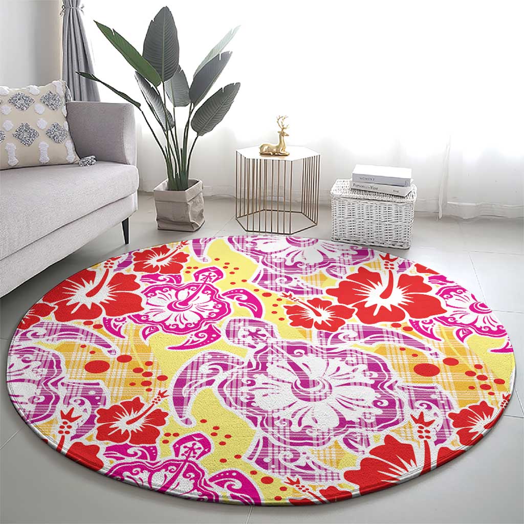 Palaka with Honu and Hibiscus Round Carpet Hawaiian Heritage Spirit - Polynesian Pride