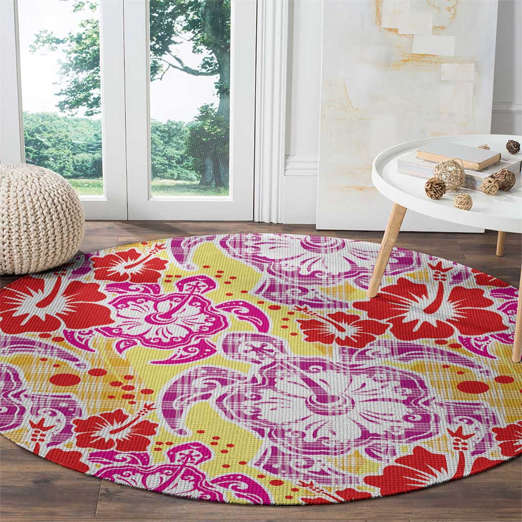 Palaka with Honu and Hibiscus Round Carpet Hawaiian Heritage Spirit - Polynesian Pride