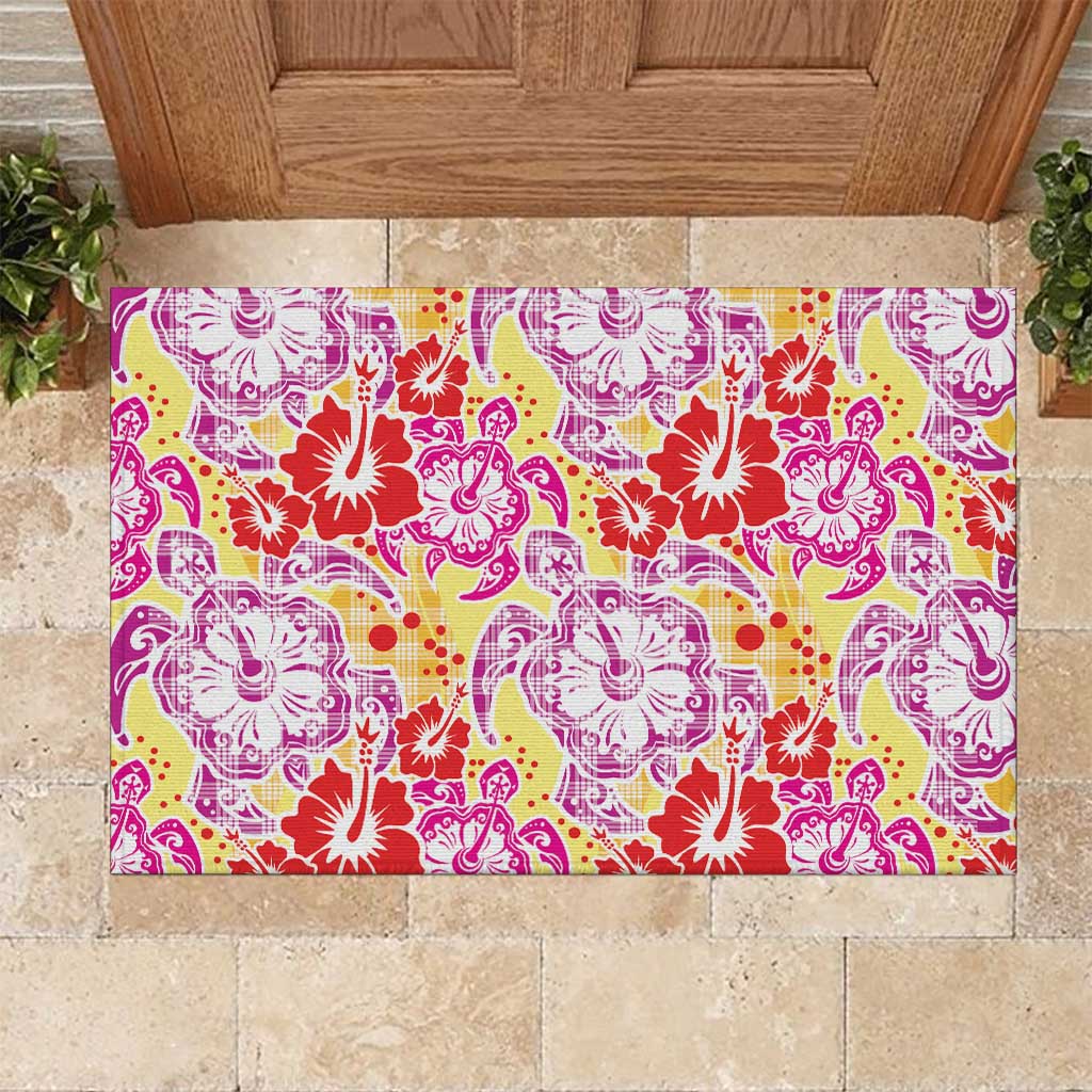 Palaka with Honu and Hibiscus Rubber Doormat Hawaiian Heritage Spirit LT9 Red - Polynesian Pride
