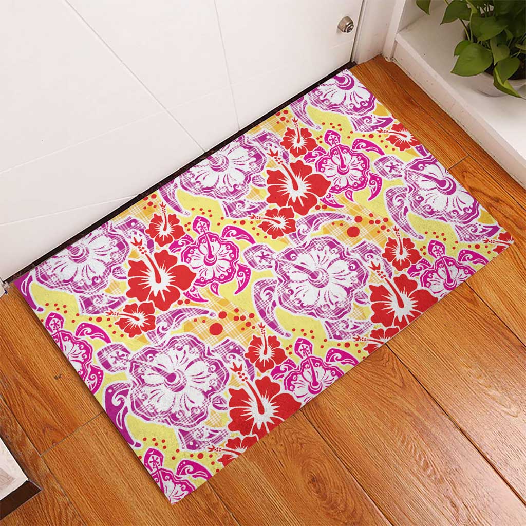 Palaka with Honu and Hibiscus Rubber Doormat Hawaiian Heritage Spirit - Polynesian Pride