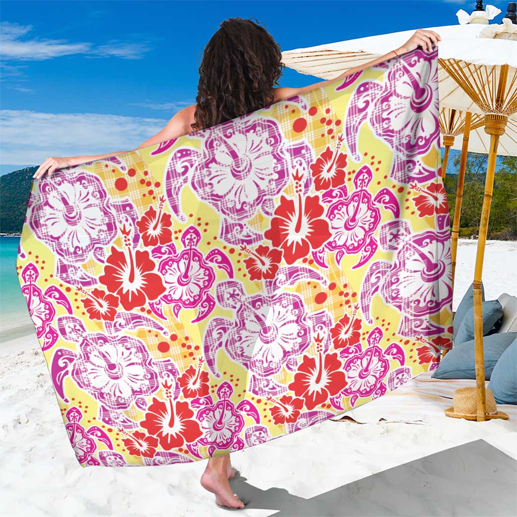 Palaka with Honu and Hibiscus Sarong Hawaiian Heritage Spirit LT9 One Size 44 x 66 inches Red - Polynesian Pride