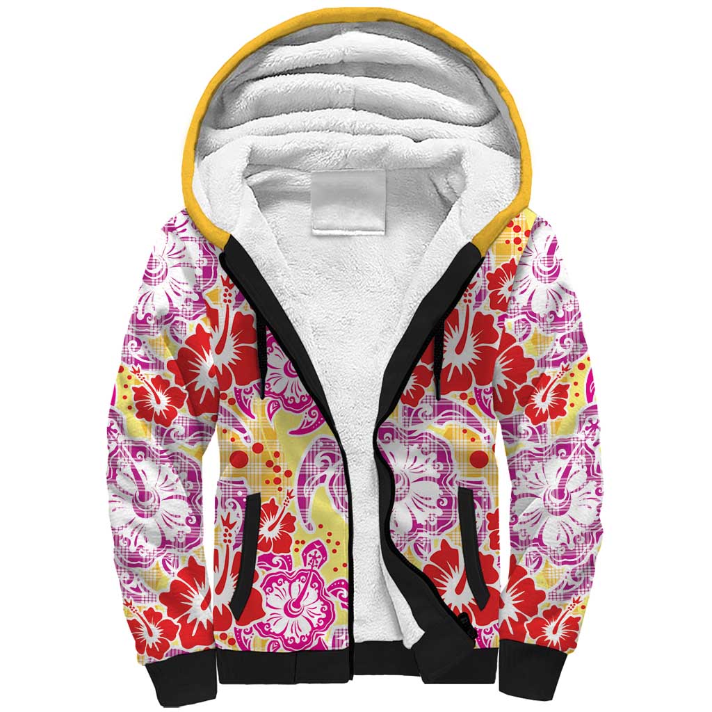 Palaka with Honu and Hibiscus Sherpa Hoodie Hawaiian Heritage Spirit - Polynesian Pride