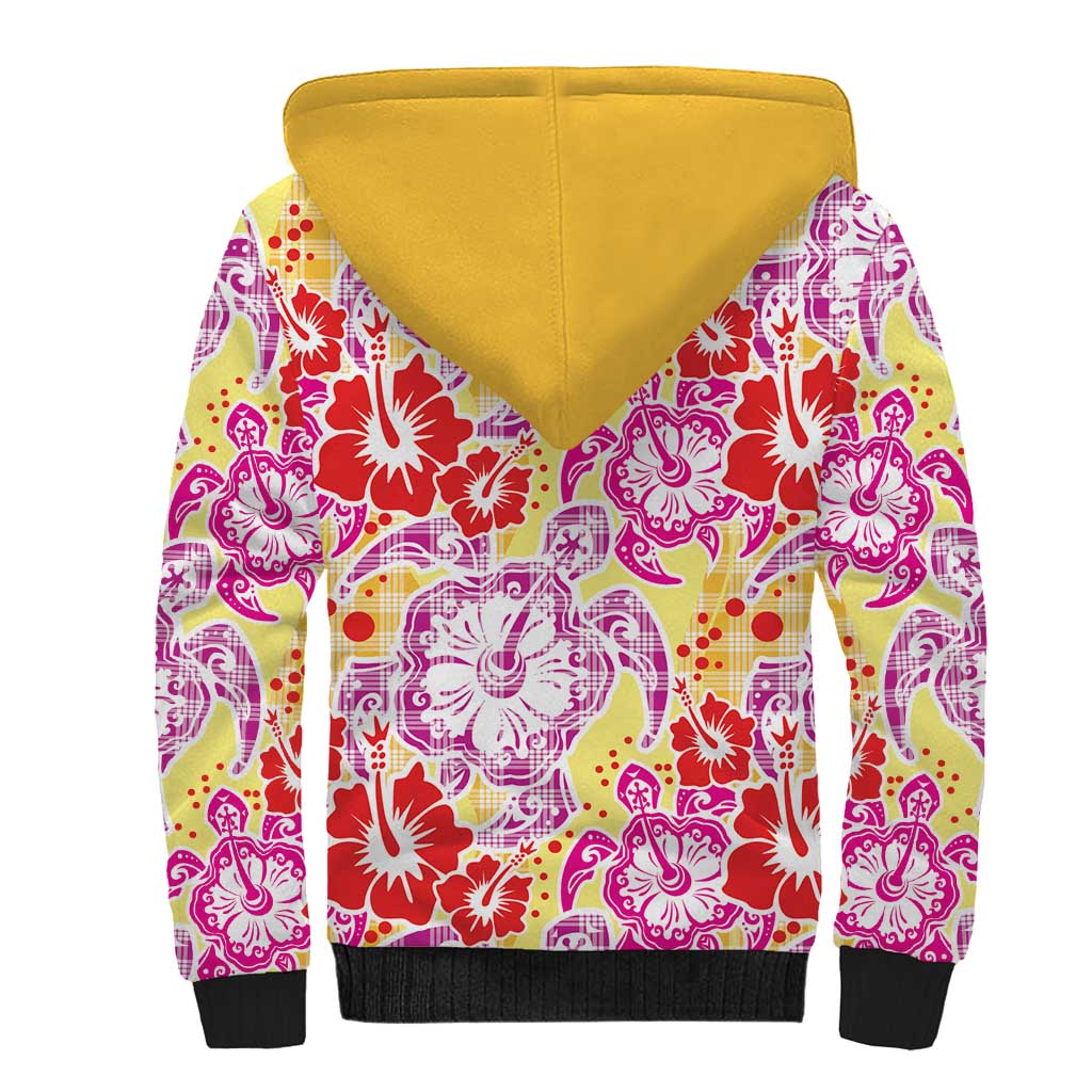 Palaka with Honu and Hibiscus Sherpa Hoodie Hawaiian Heritage Spirit - Polynesian Pride