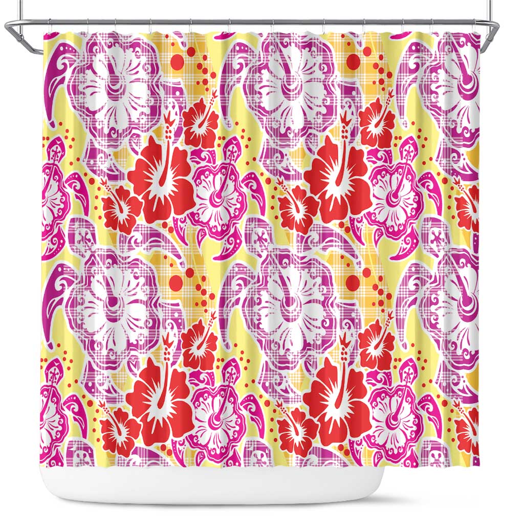 Palaka with Honu and Hibiscus Shower Curtain Hawaiian Heritage Spirit LT9 Red - Polynesian Pride