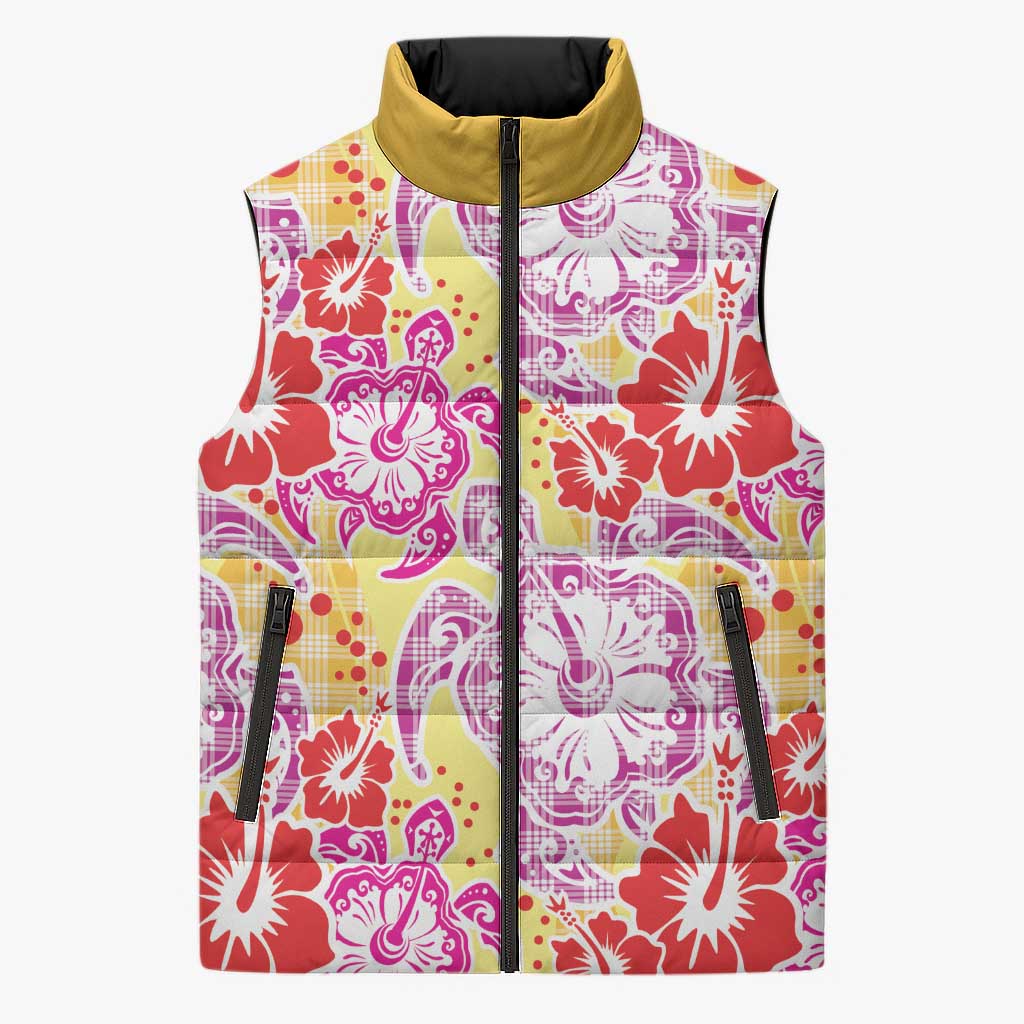 Palaka with Honu and Hibiscus Sleeveless Puffer Jacket Hawaiian Heritage Spirit LT9 Unisex Red - Polynesian Pride