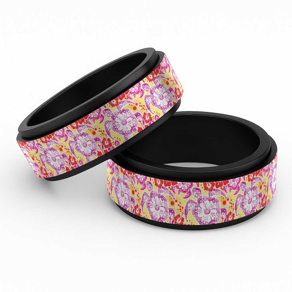 Palaka with Honu and Hibiscus Spinner Ring Hawaiian Heritage Spirit - Polynesian Pride