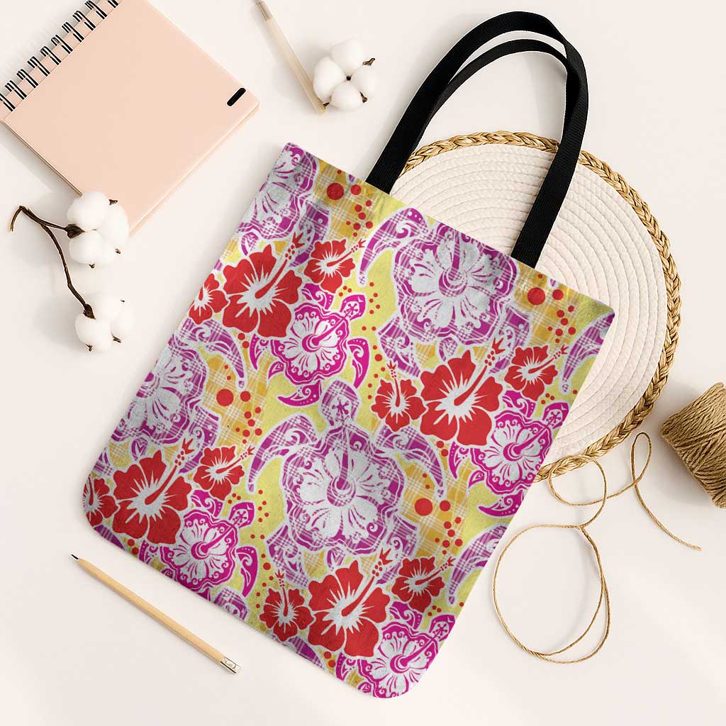 Palaka with Honu and Hibiscus Tote Bag Hawaiian Heritage Spirit LT9 Black Strap One Size Red - Polynesian Pride