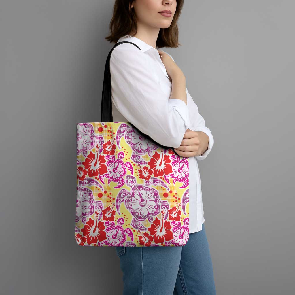 Palaka with Honu and Hibiscus Tote Bag Hawaiian Heritage Spirit - Polynesian Pride