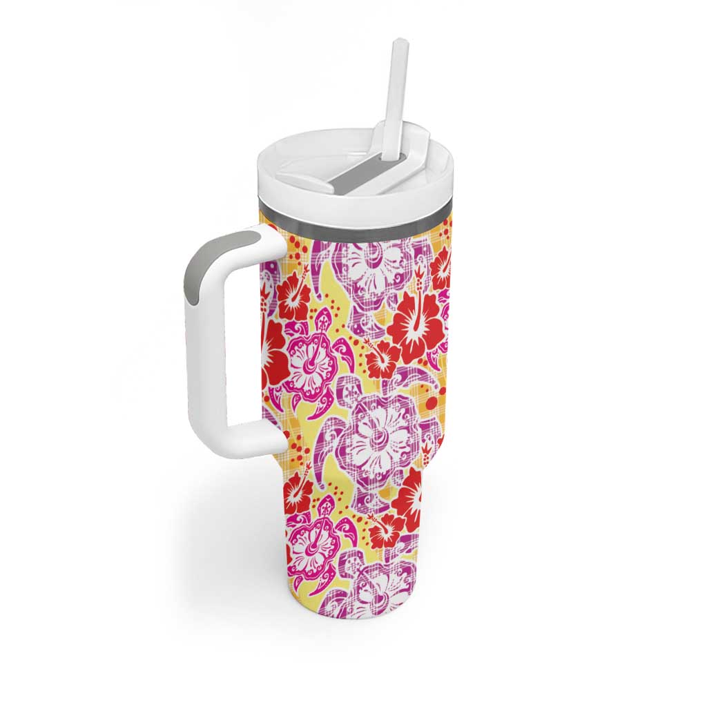 Palaka with Honu and Hibiscus Tumbler With Handle Hawaiian Heritage Spirit - Polynesian Pride