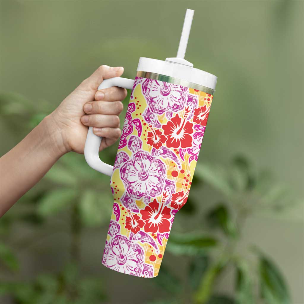 Palaka with Honu and Hibiscus Tumbler With Handle Hawaiian Heritage Spirit - Polynesian Pride