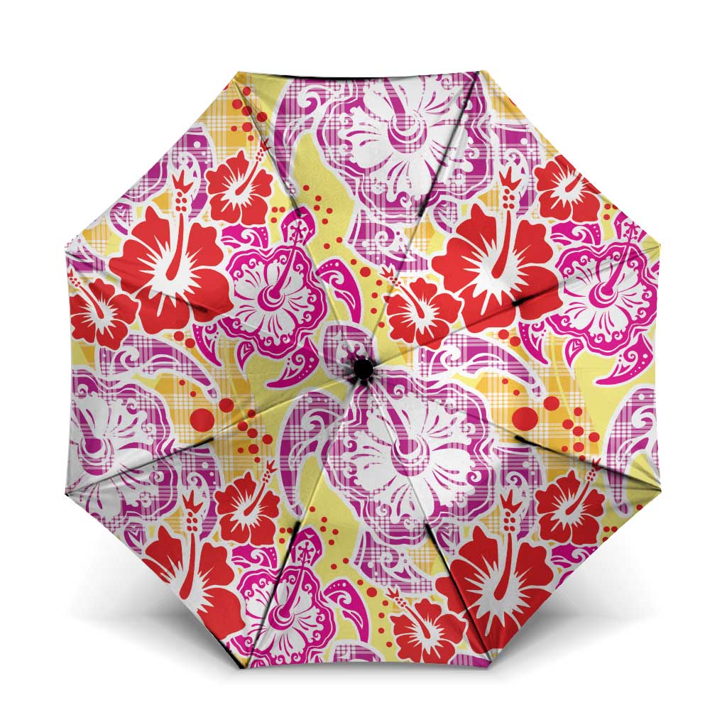 Palaka with Honu and Hibiscus Umbrella Hawaiian Heritage Spirit LT9 One Size Folded 11.42 inch Opened Diameter 37.4 inch Red - Polynesian Pride