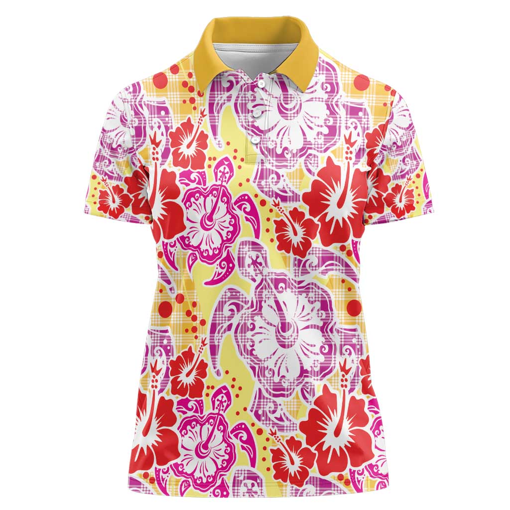Palaka with Honu and Hibiscus Women Polo Shirt Hawaiian Heritage Spirit - Polynesian Pride