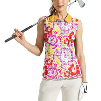Palaka with Honu and Hibiscus Women Sleeveless Polo Shirt Hawaiian Heritage Spirit - Polynesian Pride