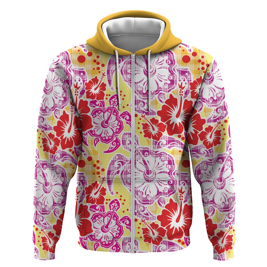 Palaka with Honu and Hibiscus Zip Hoodie Hawaiian Heritage Spirit - Polynesian Pride